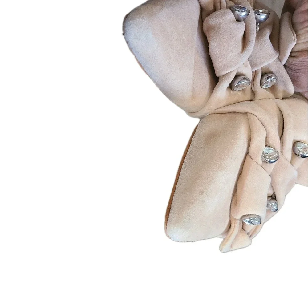 Gianni Bini Women's‎ Leather Slip On Tan Flats Diamonds Mules w/Pearls Size 8M - Picture 6 of 8